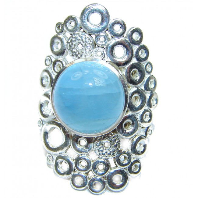Treasure Blue Aquamarine .925 Sterling Silver handmade ring s. 7 adjustable