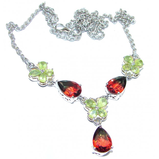 Pear cut Watermelon Tourmaline color Topaz .925 Sterling Silver handcrafted necklace