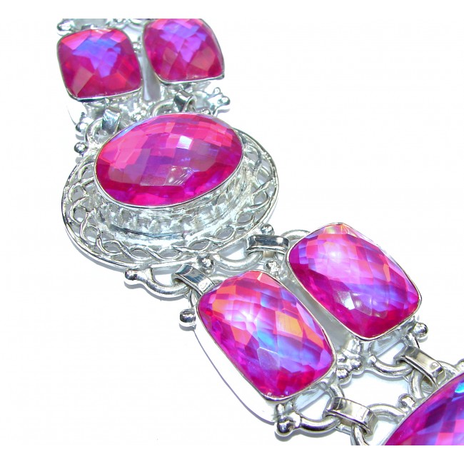 Get Glowing Pink volcanic Aqua Quartz .925 Sterling Silver handcrafted Bracelet