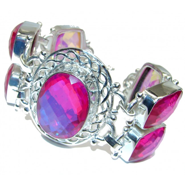 Get Glowing Pink volcanic Aqua Quartz .925 Sterling Silver handcrafted Bracelet