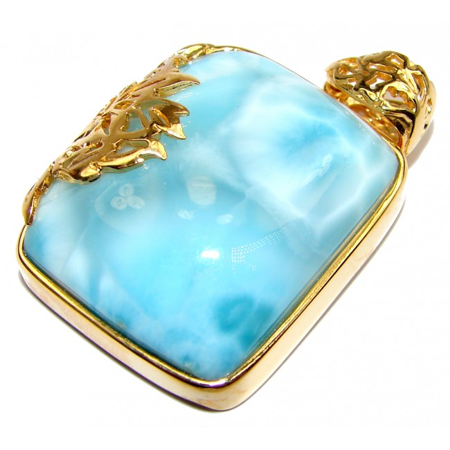 Truly Divine Creation Authentic Caribbean Larimar 18K Gold over .925 Sterling Silver handmade pendant