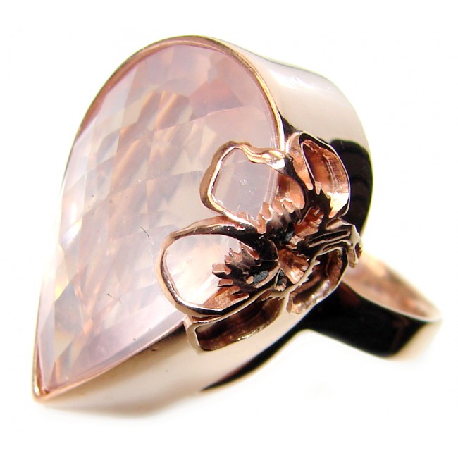 Authentic faceted Rose Quartz 18K Gold over .925 Sterling Silver handcrafted ring s. 8 adjustable