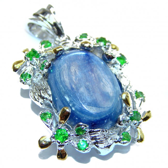 Beautiful genuine Kyanite Chrom Diopside .925 Sterling Silver handcrafted Pendant