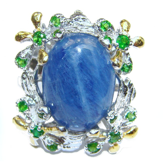 Huge Natural 26ct Kyanite Chrome Diopside .925 Sterling Silver Statement ring size 8