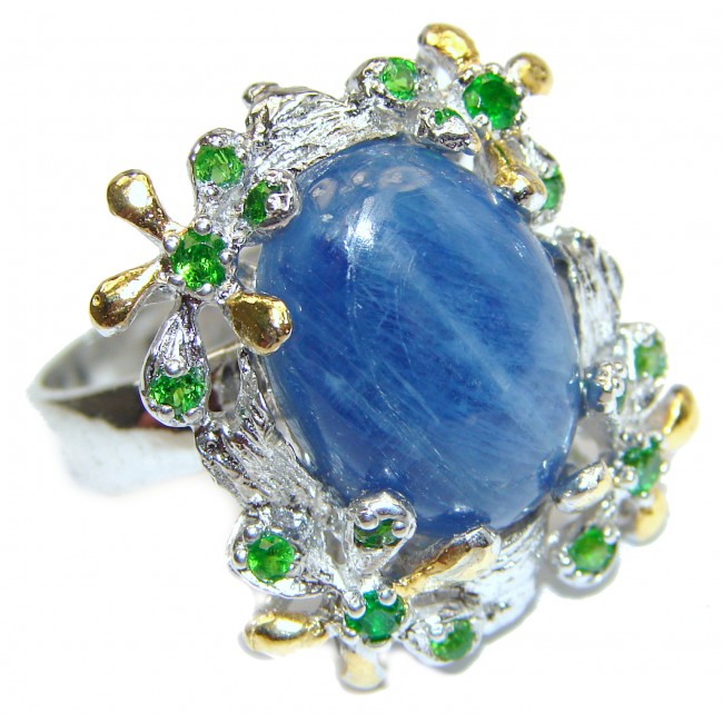 Huge Natural 26ct Kyanite Chrome Diopside .925 Sterling Silver Statement ring size 8