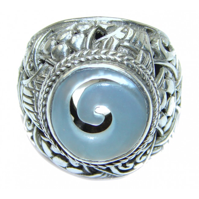 Huge Carved Blister Pearl .925 Sterling Silver handmade ring size 7