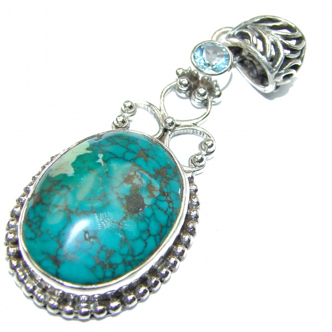 HUGE Exquisite Turquoise .925 Sterling Silver handmade Pendant