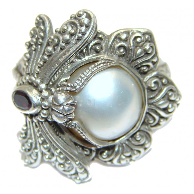 Dragonfly Pearl .925 Sterling Silver handmade ring size 9