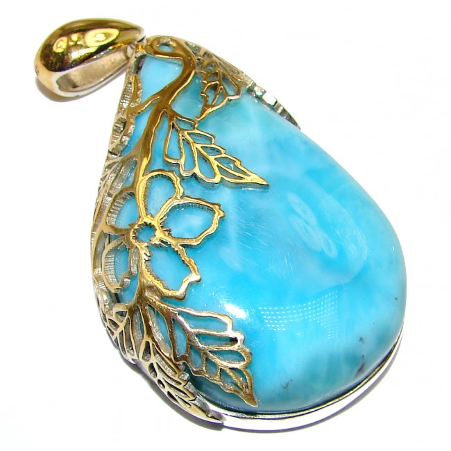 Truly Divine Creation Authentic Caribbean Larimar 18K Gold over .925 Sterling Silver handmade pendant