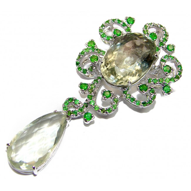 Oversized Green Amethyst Chrome Diopside .925 Sterling Silver handcrafted Pendant- Pin
