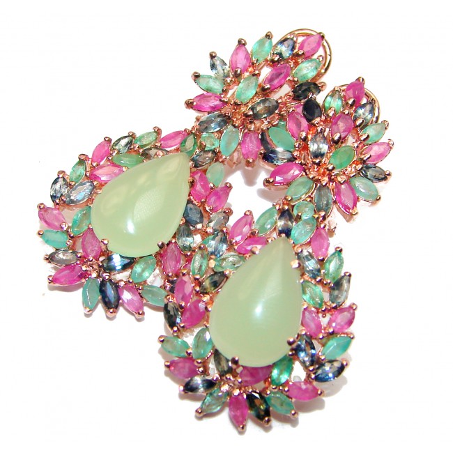 Juicy Authentic Prehnite Emerald Ruby 18K Gold over .925 Sterling Silver handmade earrings
