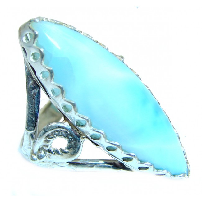 Vintage Design Natural Larimar .925 Sterling Silver handcrafted Ring s. 8