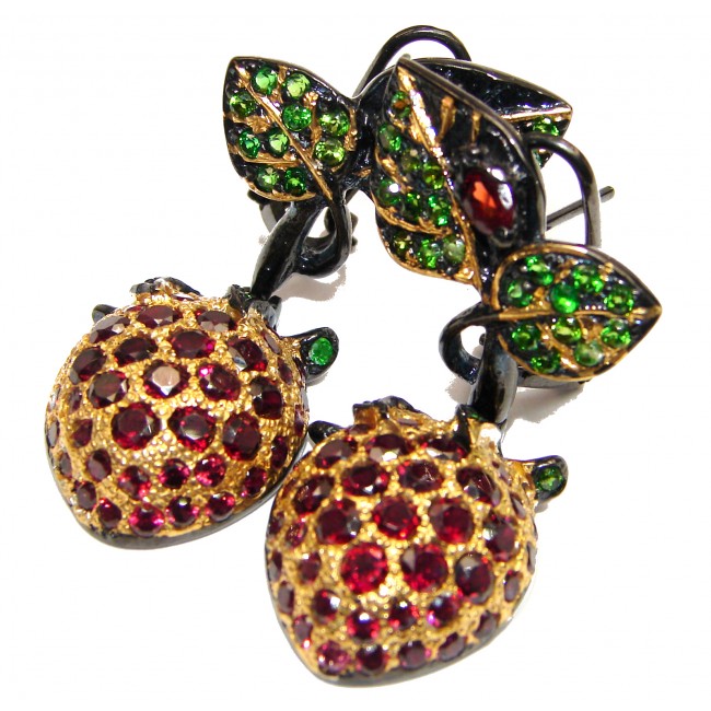 Sweet Strawberry Authentic Garnet Peridot 18K Gold over .925 Sterling Silver handmade earrings