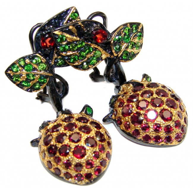Sweet Strawberry Authentic Garnet Peridot 18K Gold over .925 Sterling Silver handmade earrings