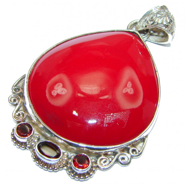 Genuine Red Fossilized Coral .925 Sterling Silver handmade pendant