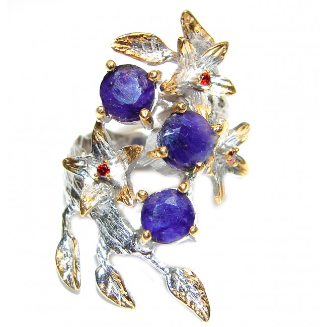 Vintage Style Sapphire 14K Gold over .925 Sterling Silver handcrafted ring; s. 6 1/2