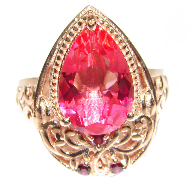 Top Quality Magic Volcanic Pink Topaz 18K Gold over .925 Sterling Silver handcrafted Ring s. 8 1/4