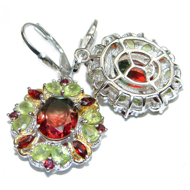 Stunning Watermelon Tourmaline color Topaz 18K Gold over .925 Sterling Silver entirely handmade earrings