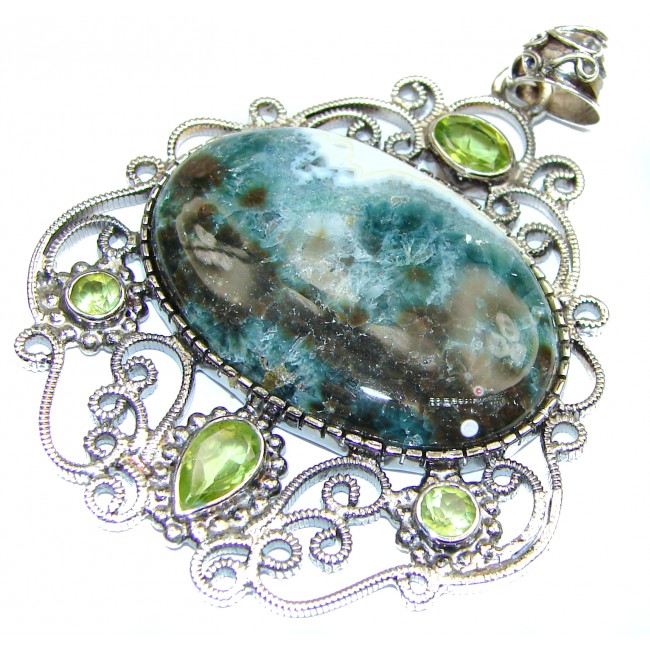 Incredible Ocean Jasper Peridot .925 Sterling Silver handmade pendant