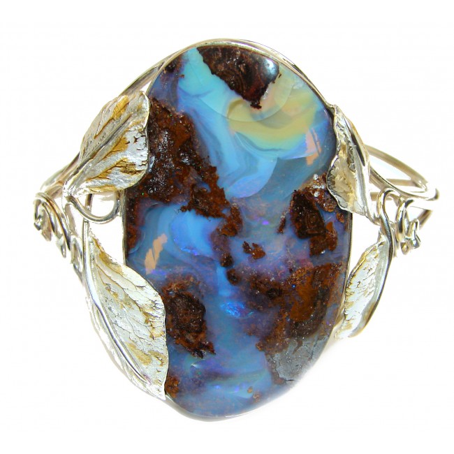 Rustic Design Beetle Australian Boulder Opal handmade 18k Gold over .925 Sterling Silver Bracelet / Cuff