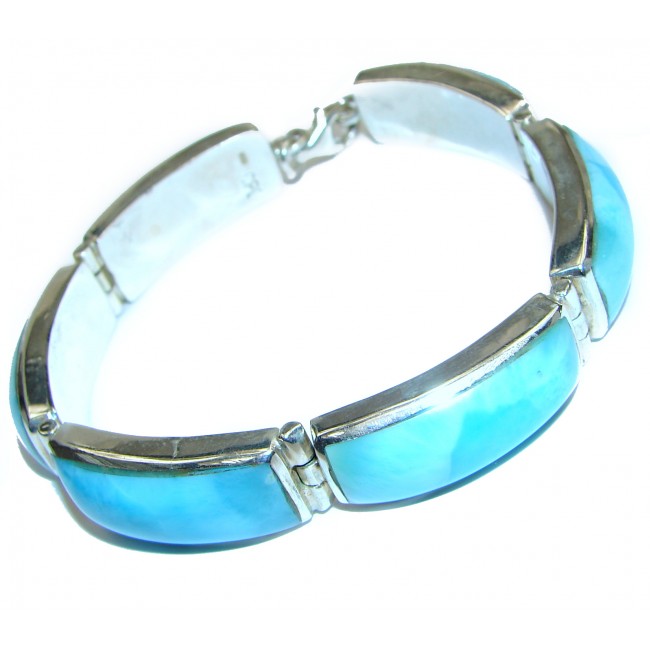 Masterpiece Genuine inlay Blue Larimar .925 Sterling Silver handcrafted Bracelet