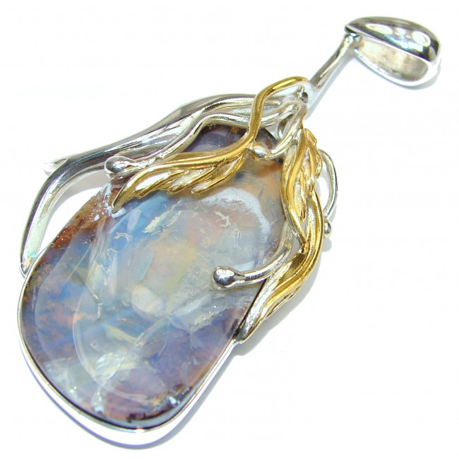 Pure Perfection Authentic Australian Boulder Opal 18K Gold over.925 Sterling Silver handmade Pendant