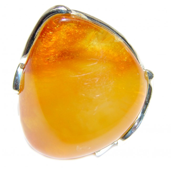 Large Genuine Butterscotch Baltic Amber .925 Sterling Silver handmade Ring size 8