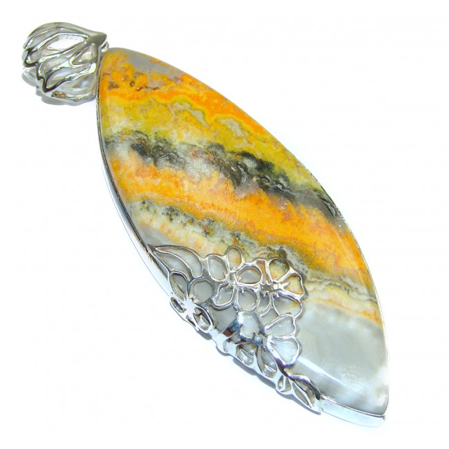 Huge Authentic Volcanic Bubble Bee Jasper .925 Sterling Silver handmade Pendant