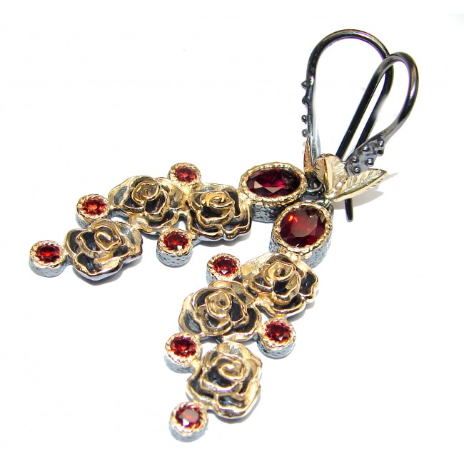 Red Rose Authentic Garnet 18K Rose Gold over .925 Sterling Silver handmade earrings
