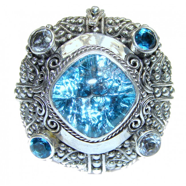 Energazing Swiss Blue Topaz .925 Sterling Silver handmade Poison Ring size 8