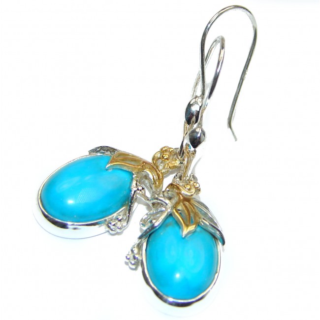 Genuine Sleeping Beauty Turquoise 18K gold over Sterling Silver handcrafted Earrings