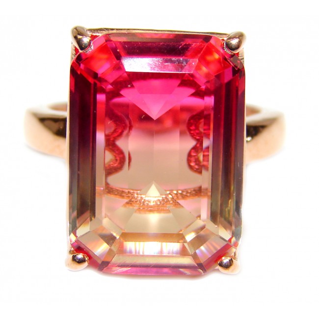 Genuine 25ct Pink Tourmaline color Topaz Rose Gold over .925 Sterling Silver handcrafted ring; s. 7 1/2