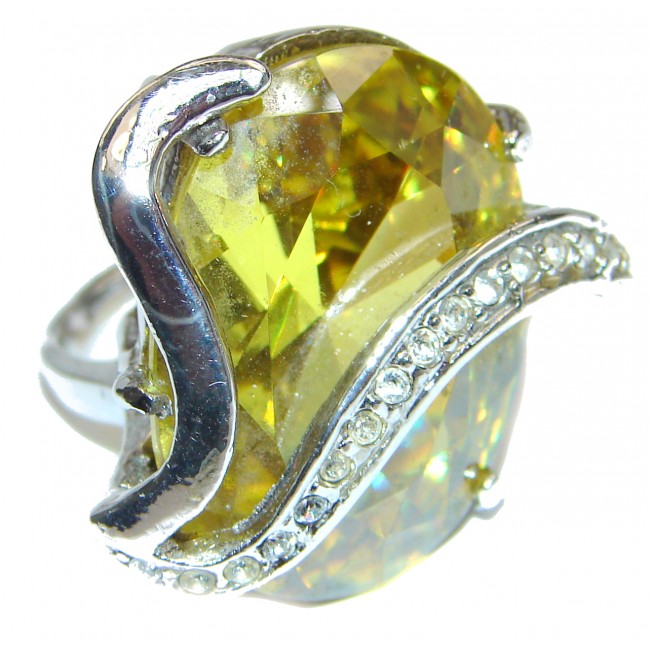 LARGE Ultra Fancy Cubic Zirconia .925 Sterling Silver Cocktail ring s. 7