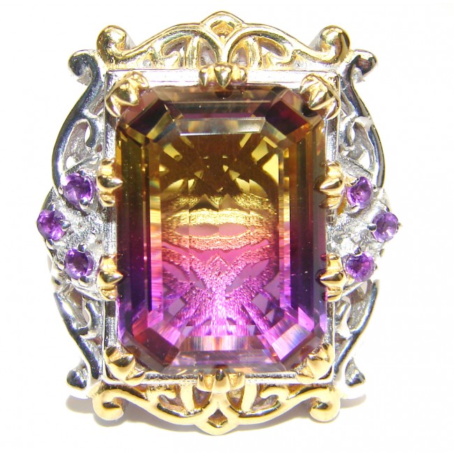 HUGE Emerald cut Ametrine 18K Gold over .925 Sterling Silver handcrafted Ring s. 9 1/4