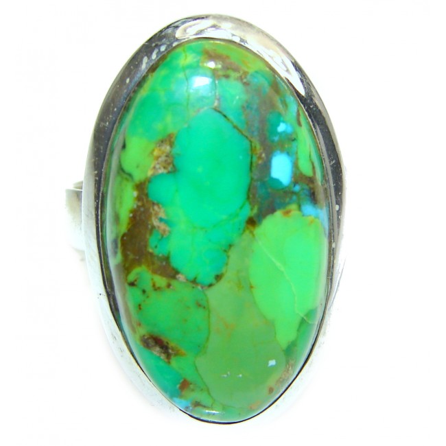 Energizing green Turquoise .925 Sterling Silver handmade Ring size 8 3/4