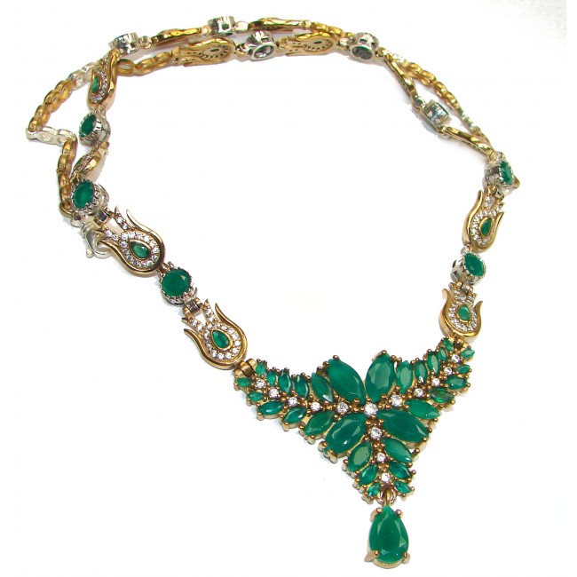 Victorian Style Snakes created Green Emerald & White Topaz .925 Sterling Silver necklace