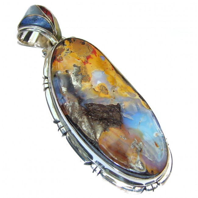 LARGE Perfection Authentic Australian Boulder Opal .925 Sterling Silver handmade Pendant