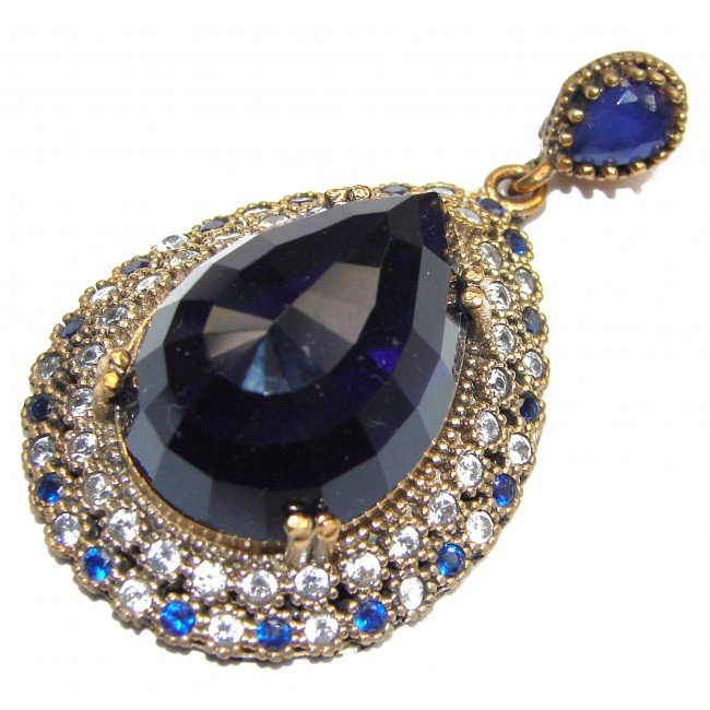 Beautiful created Sapphire Gold over .925 Sterling Silver handmade Pendant