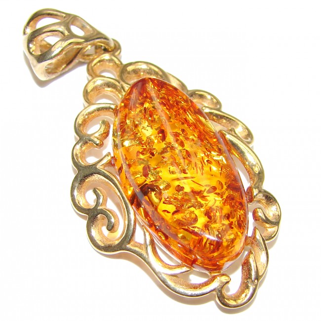 Vitage Style Natural Baltic Amber 18K Gold over .925 Sterling Silver handmade Pendant