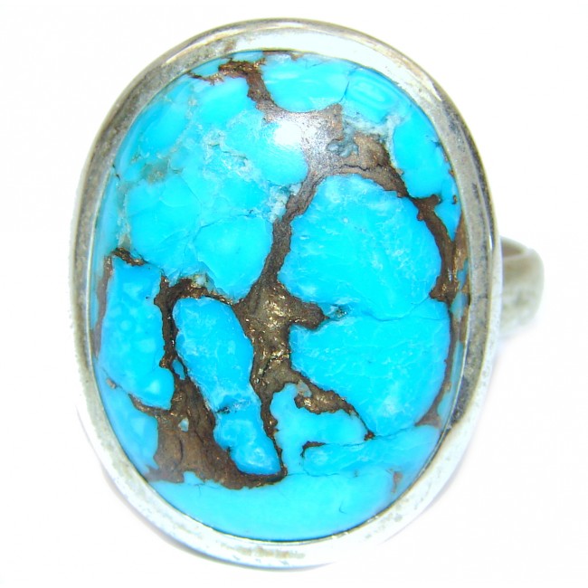 Blue Copper Turquoise .925 Sterling Silver ring; s. 9