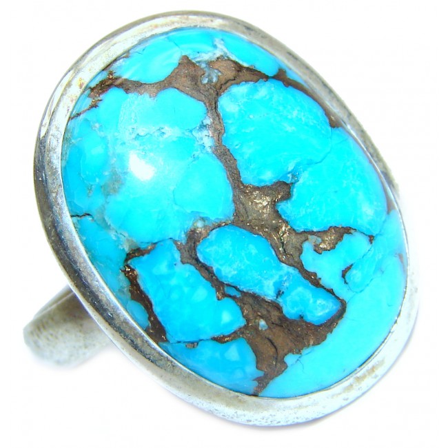 Blue Copper Turquoise .925 Sterling Silver ring; s. 9