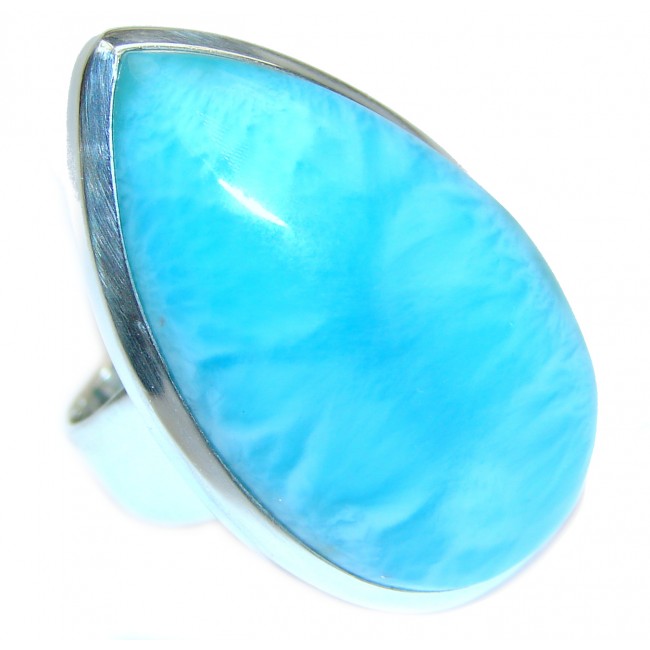 Large Simple Beautiful design Natural Larimar .925 Sterling Silver handcrafted Ring s. 8