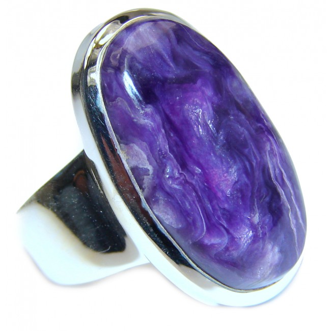 Natural Siberian Charoite .925 Sterling Silver handcrafted ring size 8 3/4