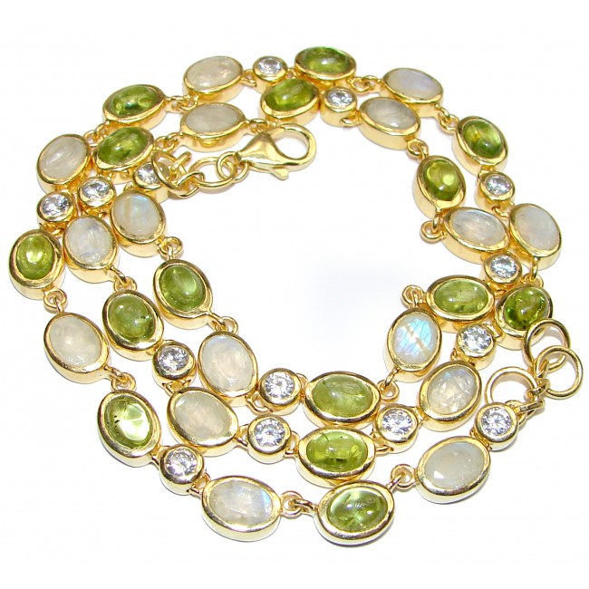 Great Masterpiece genuine Peridot Moonstone 18K Gold over .925 Sterling Silver handmade necklace