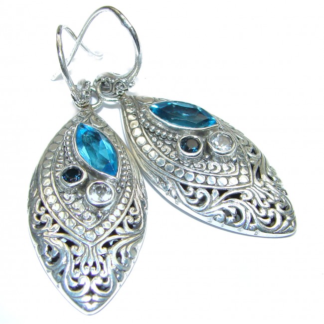 Bali Treasure Precious Blue Topaz .925 Sterling Silver handmade earrings