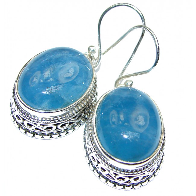 Fancy Style genuine Aquamarine .925 Sterling Silver handmade earrings