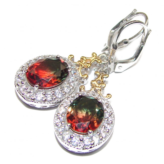 Stunning Watermelon Tourmaline color Topaz .925 Sterling Silver entirely handmade earrings