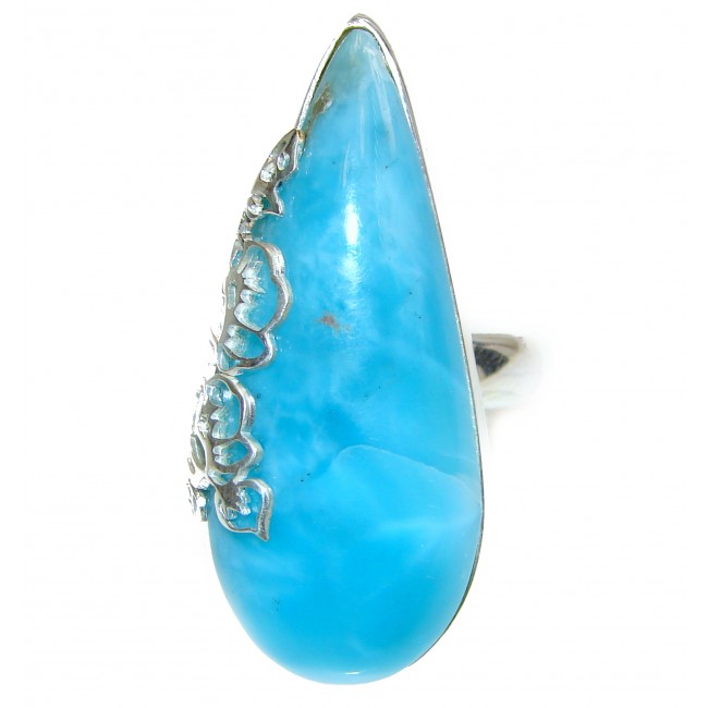 Large Simple Beautiful design Natural Larimar .925 Sterling Silver handcrafted Ring s. 8 adjustable