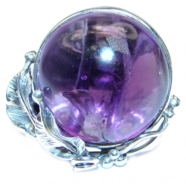 Large Spectacular genuine Amethyst .925 Sterling Silver handcrafted Ring size 7 adjustable