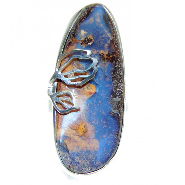 HUGE Australian Boulder Opal .925 Sterling Silver handcrafted ring size 7 adjustable